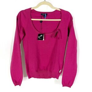 Burberry London Knit Top Magenta Pink Sweater Bow Scoop Neck Womens Size M